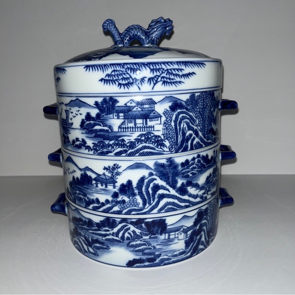 Bombay Other - Rare Bombay Porcelain Blue Willow Tiffin Lunch Box Chinese Dragon Stacking Dish